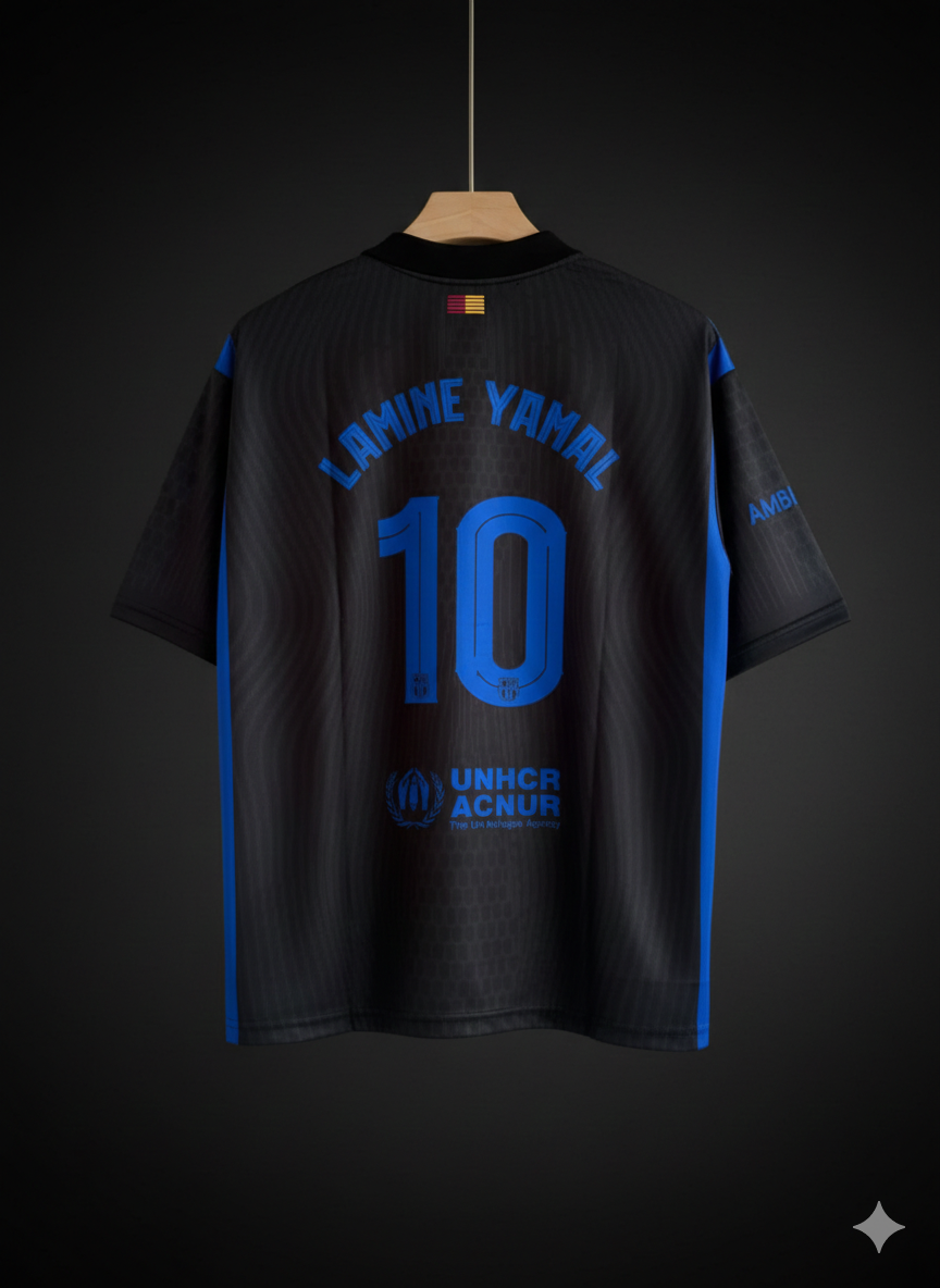 Lamine Yamal – 10 FC Barcelona 2025/26 Away Jersey (Five Sleeve | Collar | Embroidery Edition)