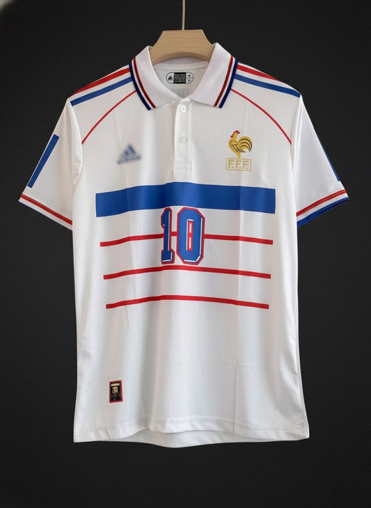 Zidane #10 France 1998 Away Classic Jersey – Button Collar Edition