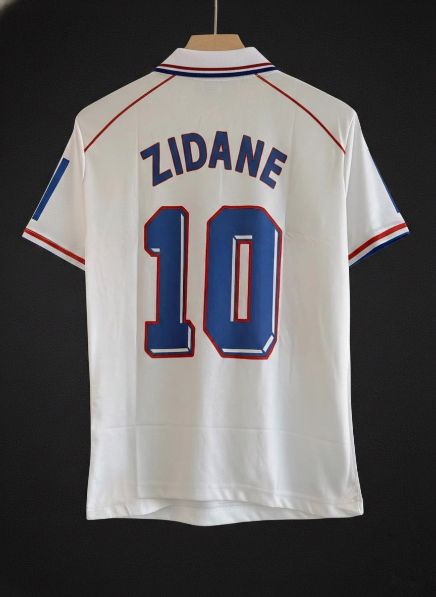 Zidane #10 France 1998 Away Classic Jersey – Button Collar Edition