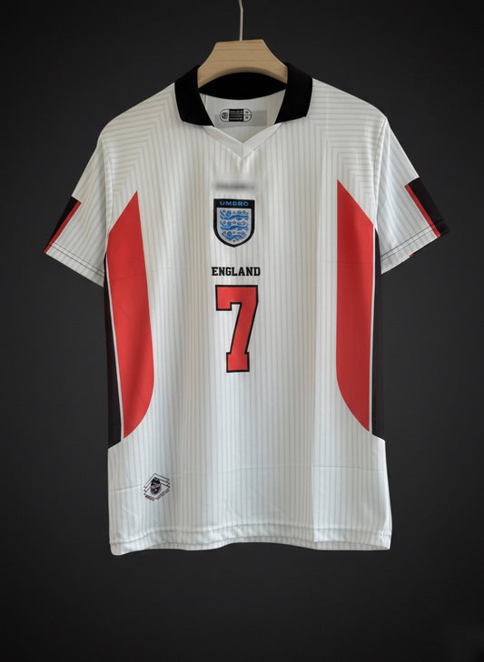 Beckham-07 England 1998 Retro Home Jersey – Collar Edition | Embroidered Finish